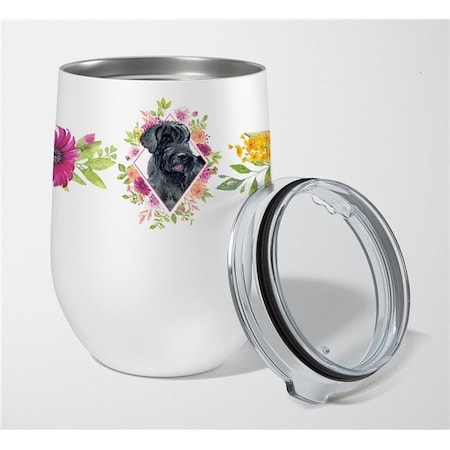 Carolines Treasures Carolines Treasures CK4178TBL12 12 oz Giant Schnauzer Pink Flowers Stainless Steel Stemless Wine Glass CK4178TBL12